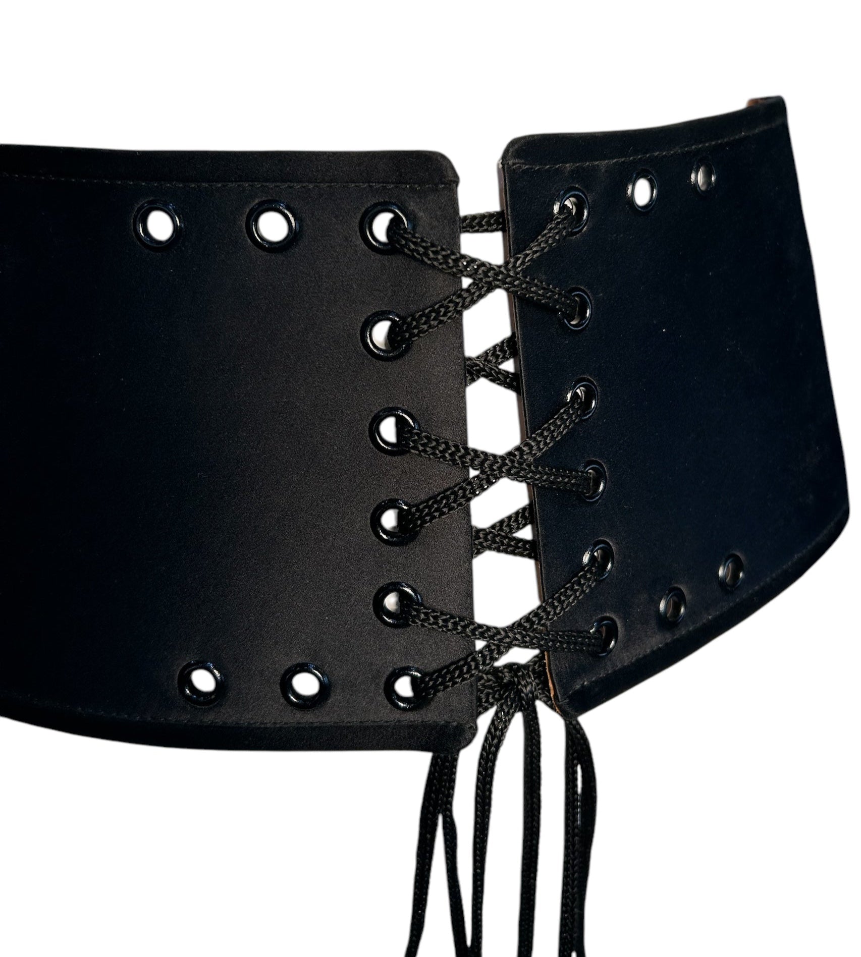 Giorgio Armani Black Lace Up Faux Corset Leather Cummerbund DETAIL PHOTO 2 OF 5