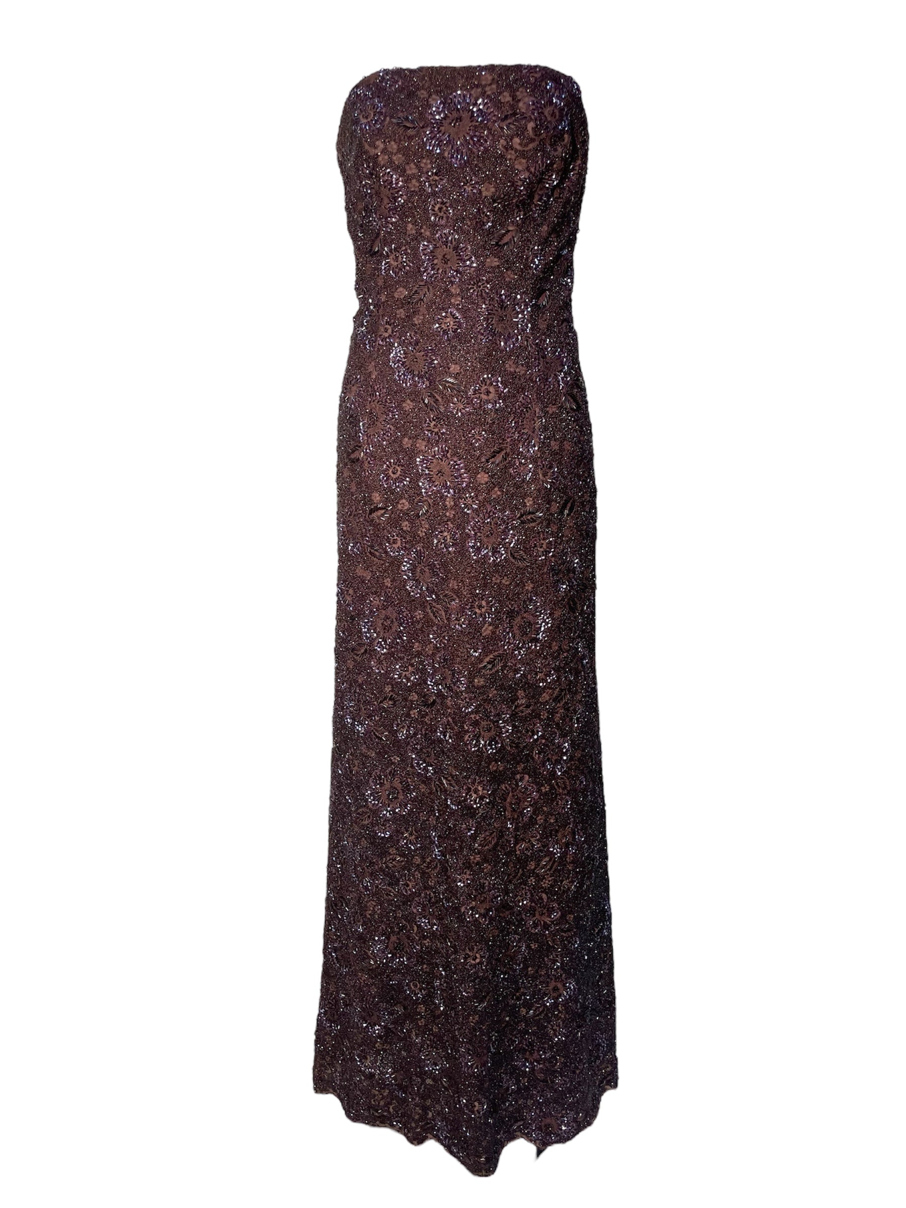 Mingolini Gugenheim 1950's Brown Solid Beaded and Embroidered Gown and Jacket Mingolini Gugenheim 1950's Brown Solid Beaded and Embroidered Gown and Jacket