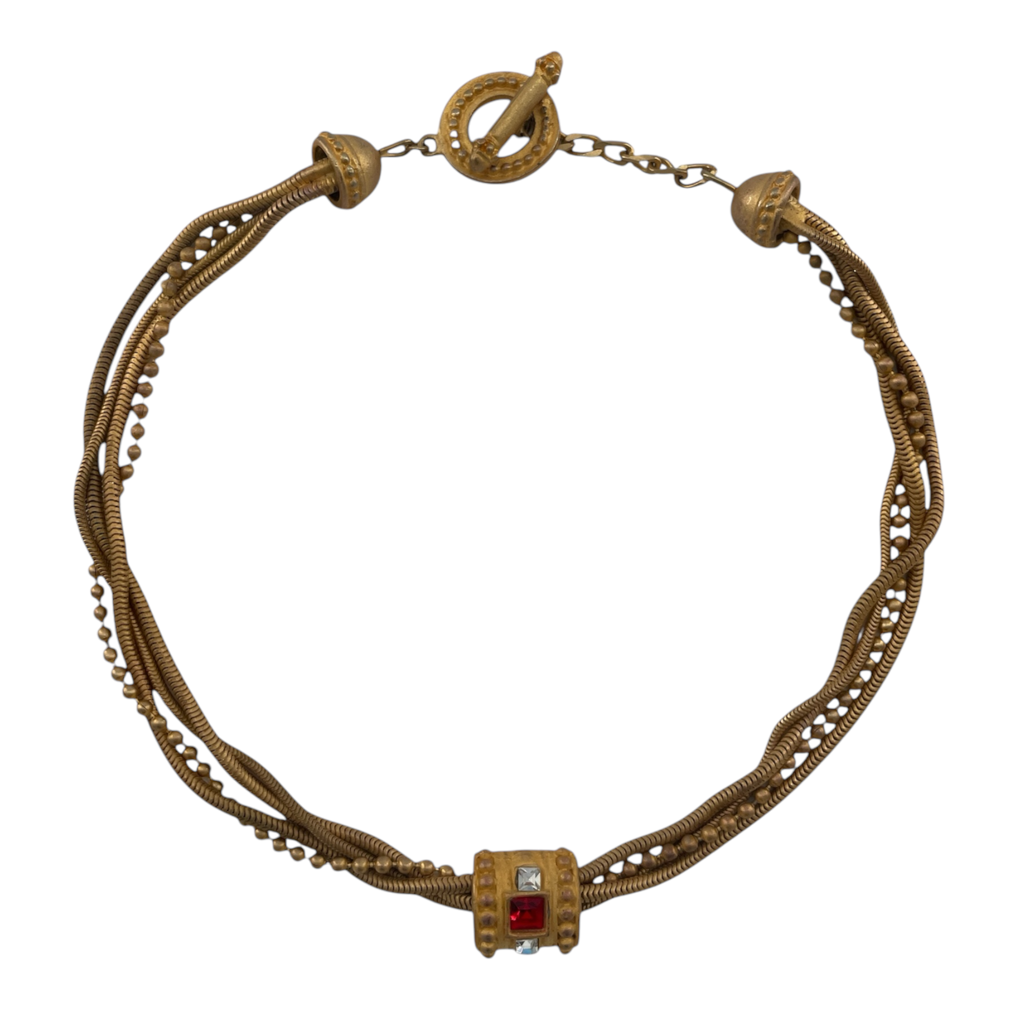  Givenchy 1980's Matte Gold Four Strand Necklace FRONT 1/3