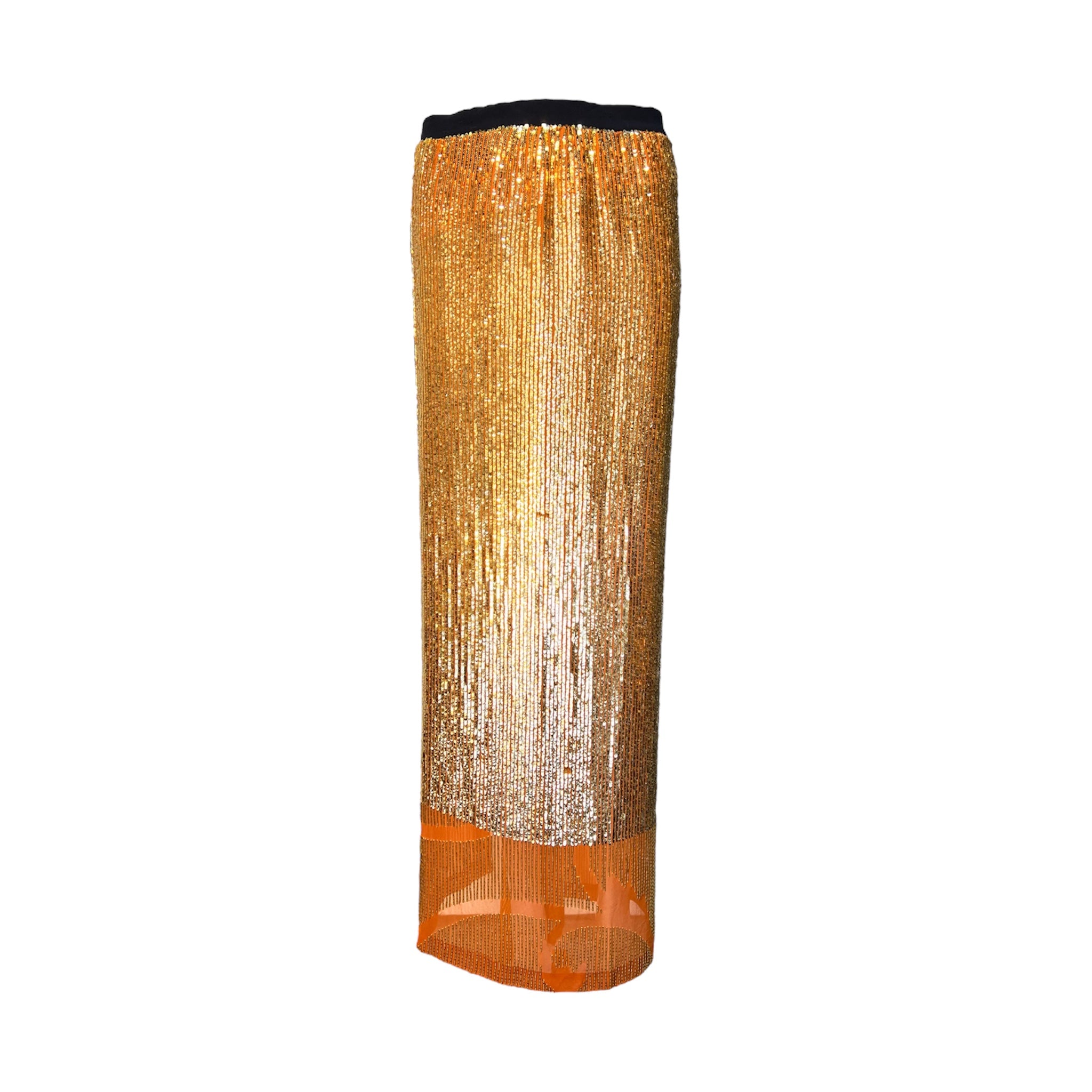 Gianfranco Ferré Gold Sunset Sequined and Beaded Asymmetrical Maxi Skirt FRONT 2/5