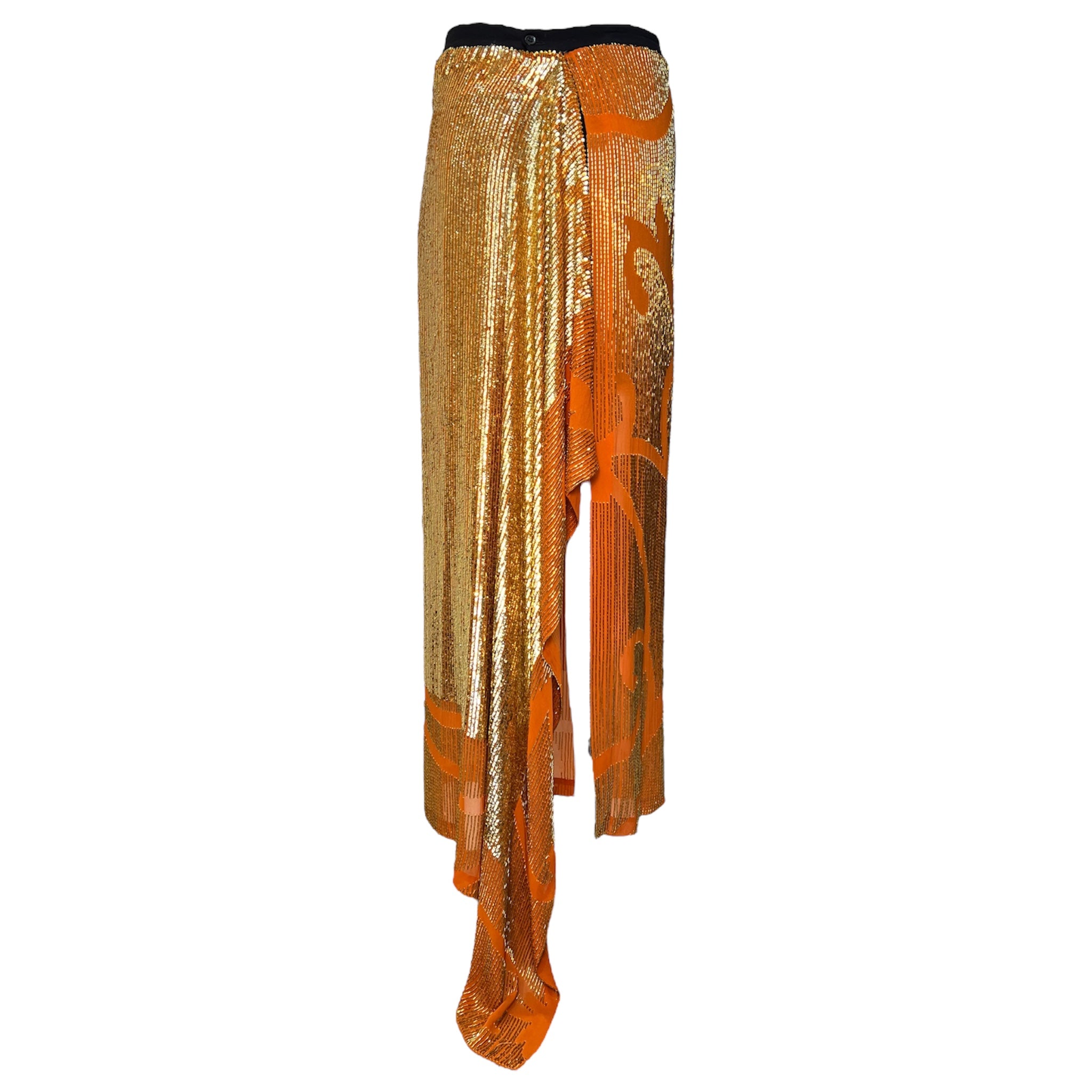 Gianfranco Ferré Gold Sunset Sequined and Beaded Asymmetrical Maxi Skirt BACK 1/5