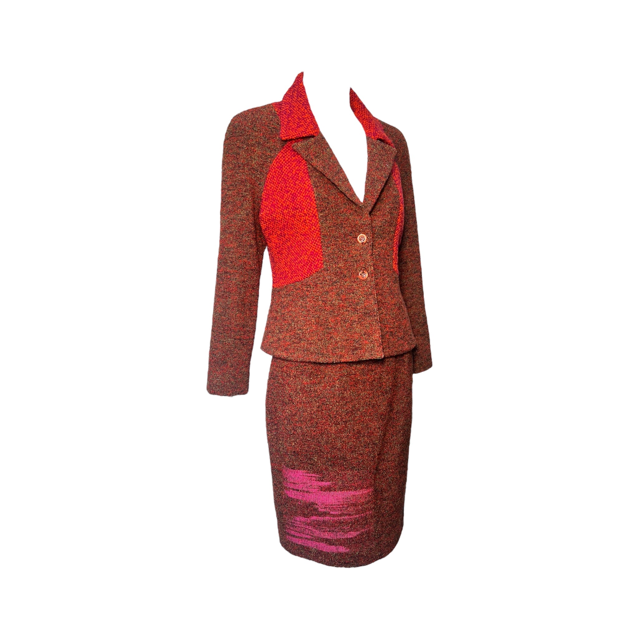 Christian Lacroix 1990's Red Boucle and Loop Knit Skirt Suit, NWT SUIT SIDE 2/12
