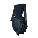 Marsis 1959 Black Crepe Dress w/Diagonal Taffeta Ruffle Skirt , slight side