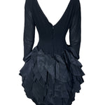 Marsis 1959 Black Crepe Dress w/Diagonal Taffeta Ruffle Skirt , back