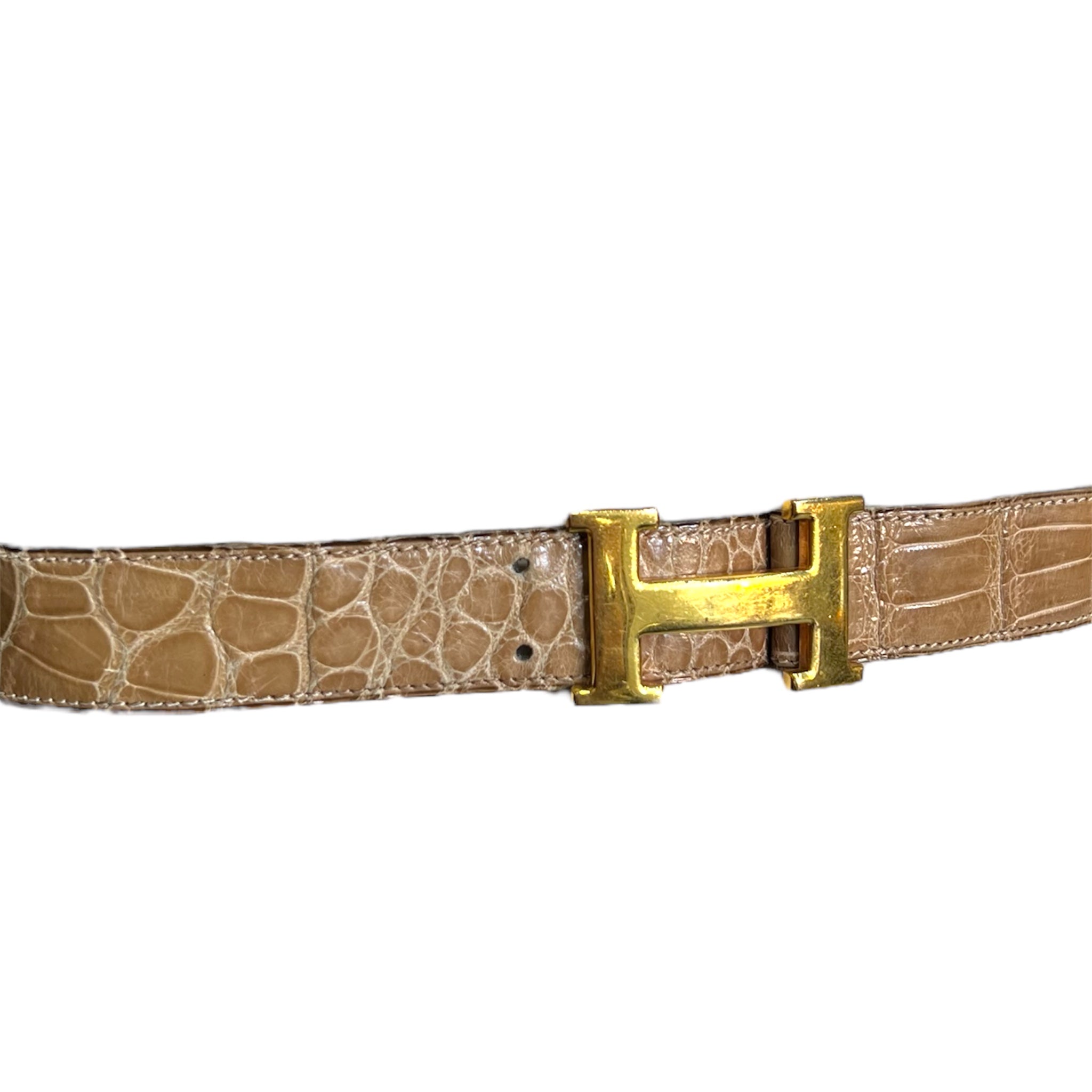 Hermès 1980's Tan Alligator Belt with Gold Constance 38mm Belt Buckle, 2