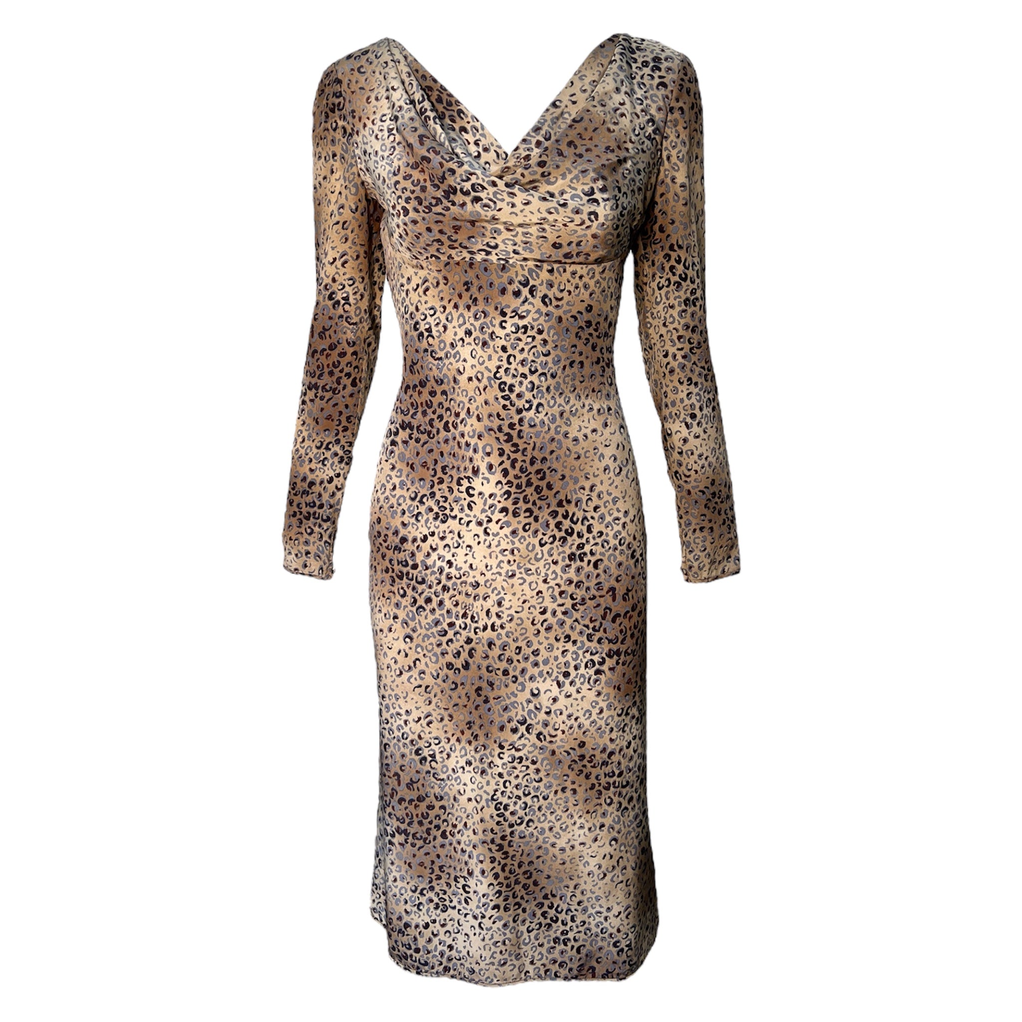 Emmanuel Ungaro 1990's Silk Cheetah Print Cowl Neck Dress