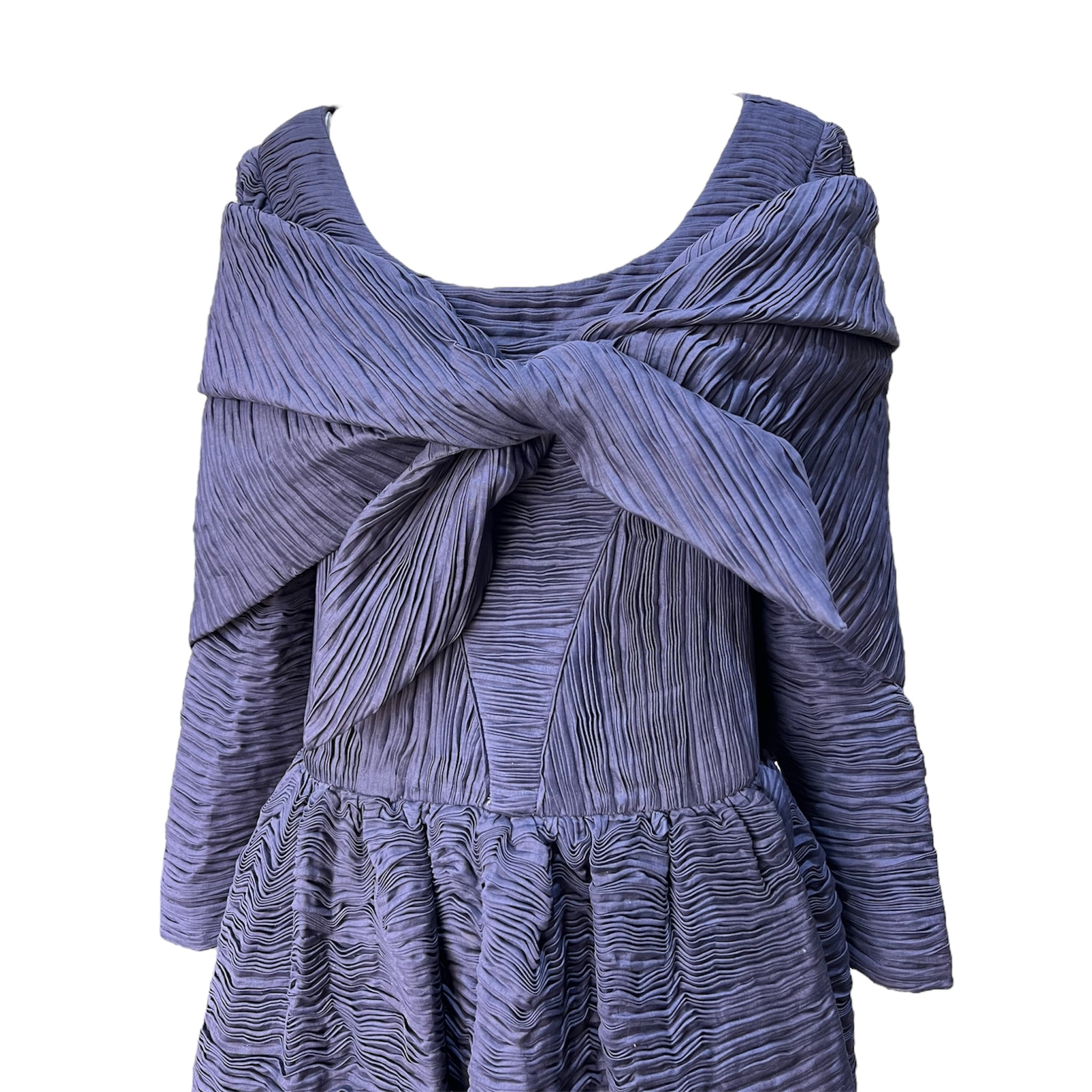 Sybil Connelly 1950s/60s Muted Periwinkle Pleated Irish Linen Gown + Stole, bodice