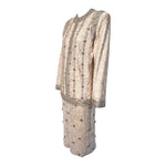 Galanos S/S 1984 Champagne Pleated Silk Jacquard Blouse and Beaded Skirt Ensemble, ANGLE