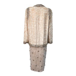 Galanos S/S 1984 Champagne Pleated Silk Jacquard Blouse and Beaded Skirt Ensemble,  ENSEMBLE BACK