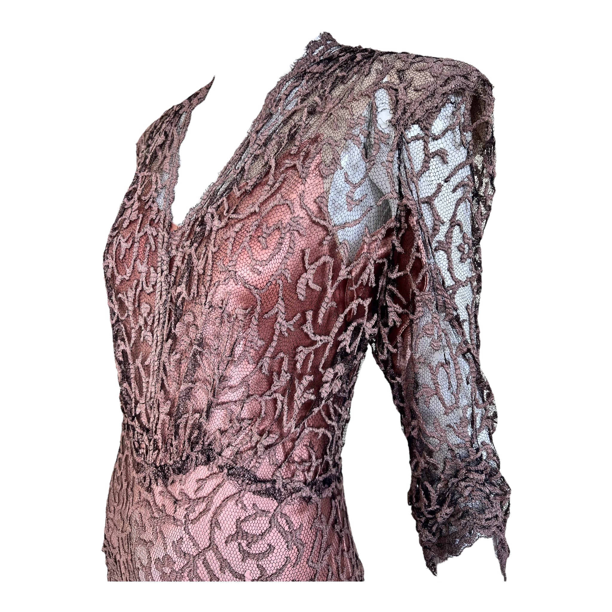 1930's Mauve, Pink and Black Lace Gown w/Silk Slip, bodice