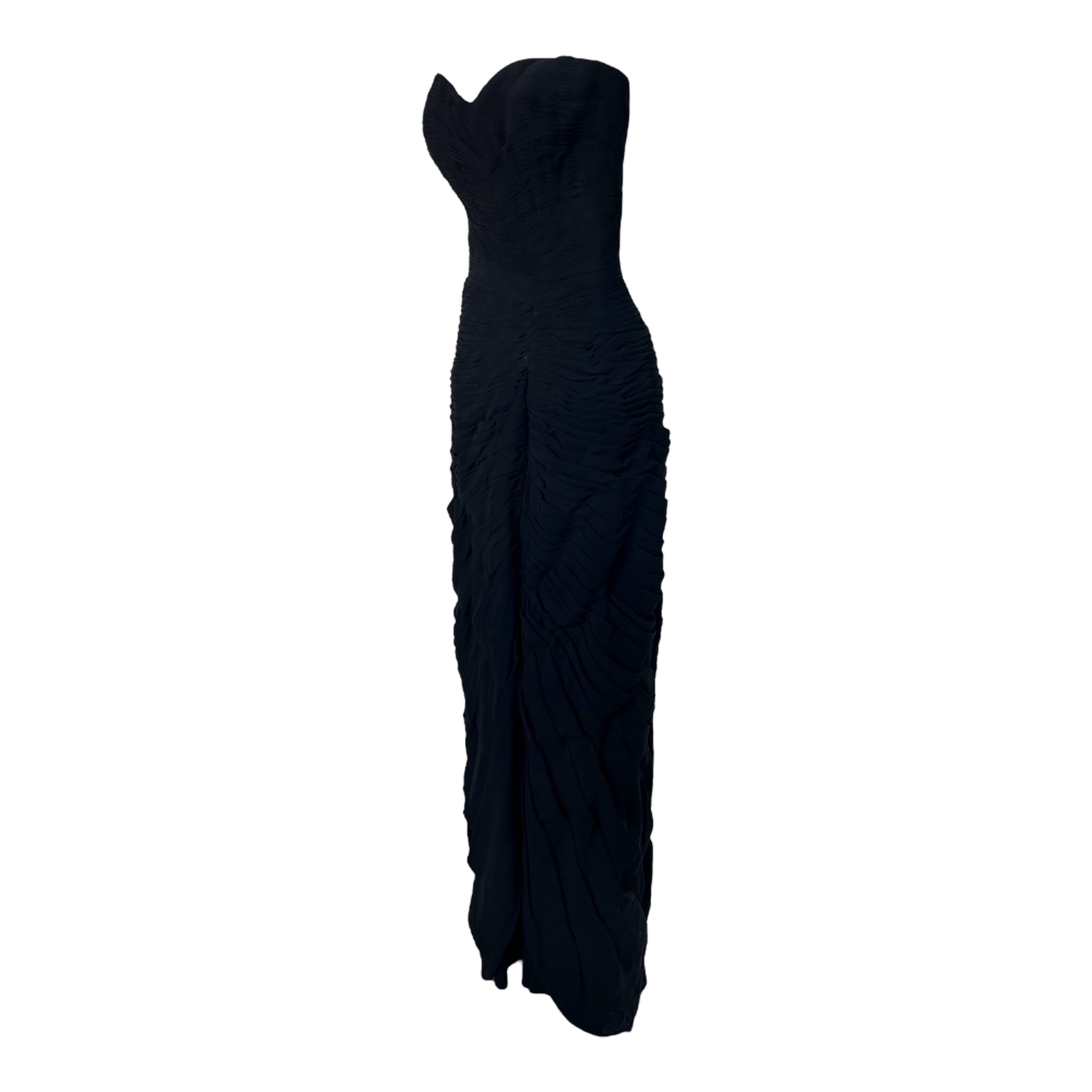 Mingolini Gugenheim Early 1960's Black Ruched Chiffon Strapless Gown, side
