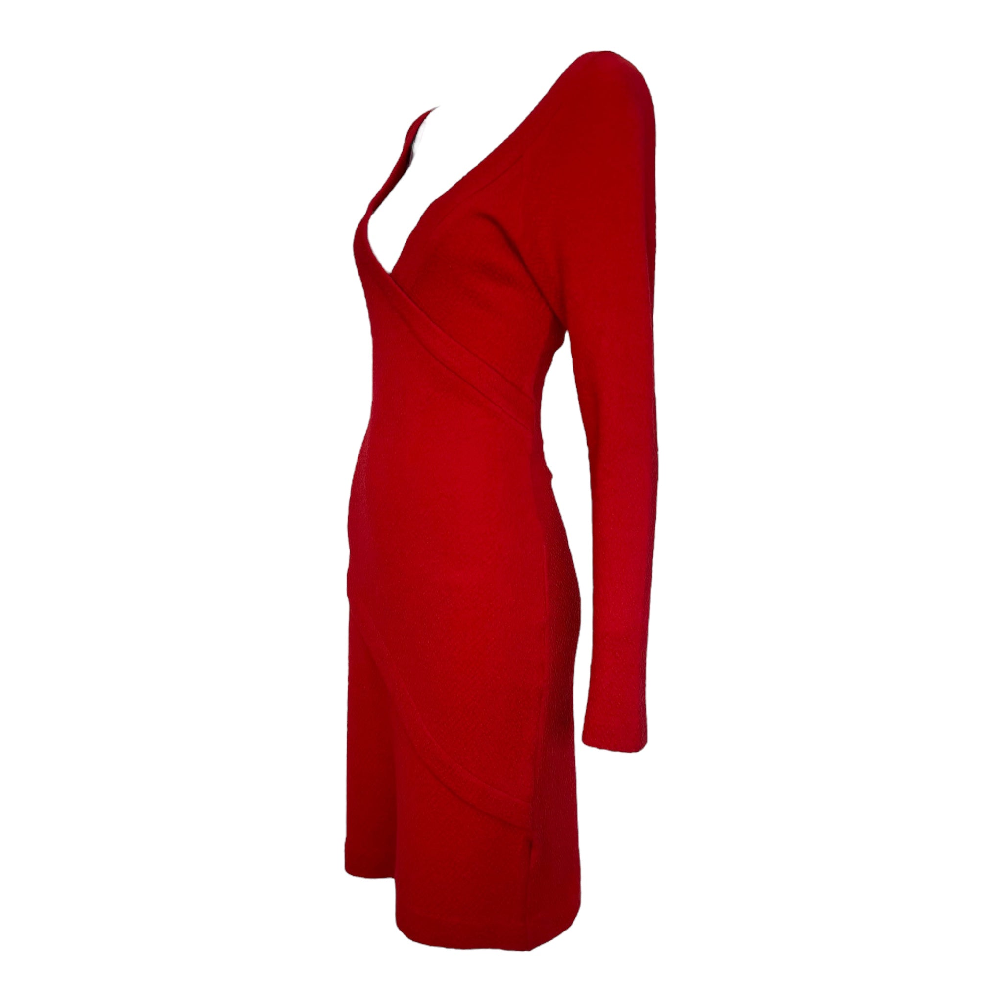 Patrick Kelly 1980's Cherry Red Knit Wrap Style Dress SIDE ANGLE