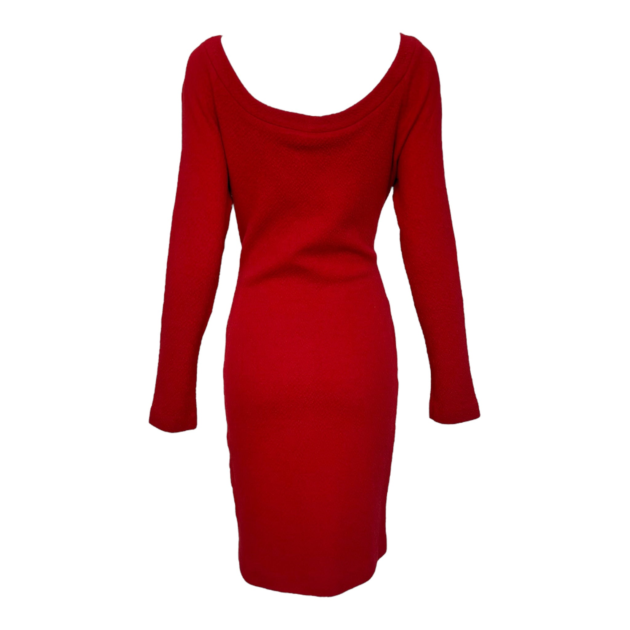 red knit wrap dress Lela Rose | Merino Wool Knit Mock Neck Wrap Dress | XL