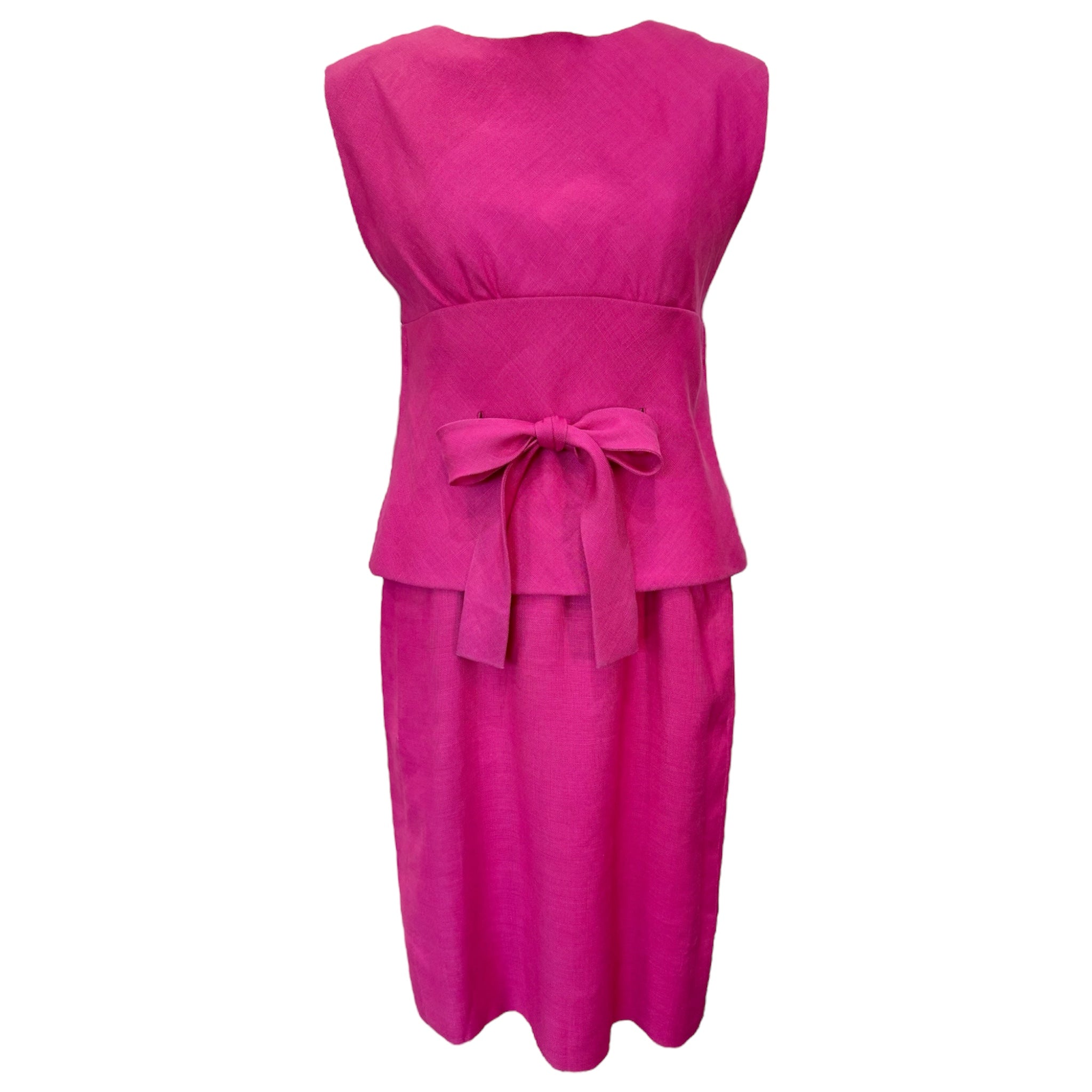 Norell 1960's Hot Pink Linen Dress with Bow Waist