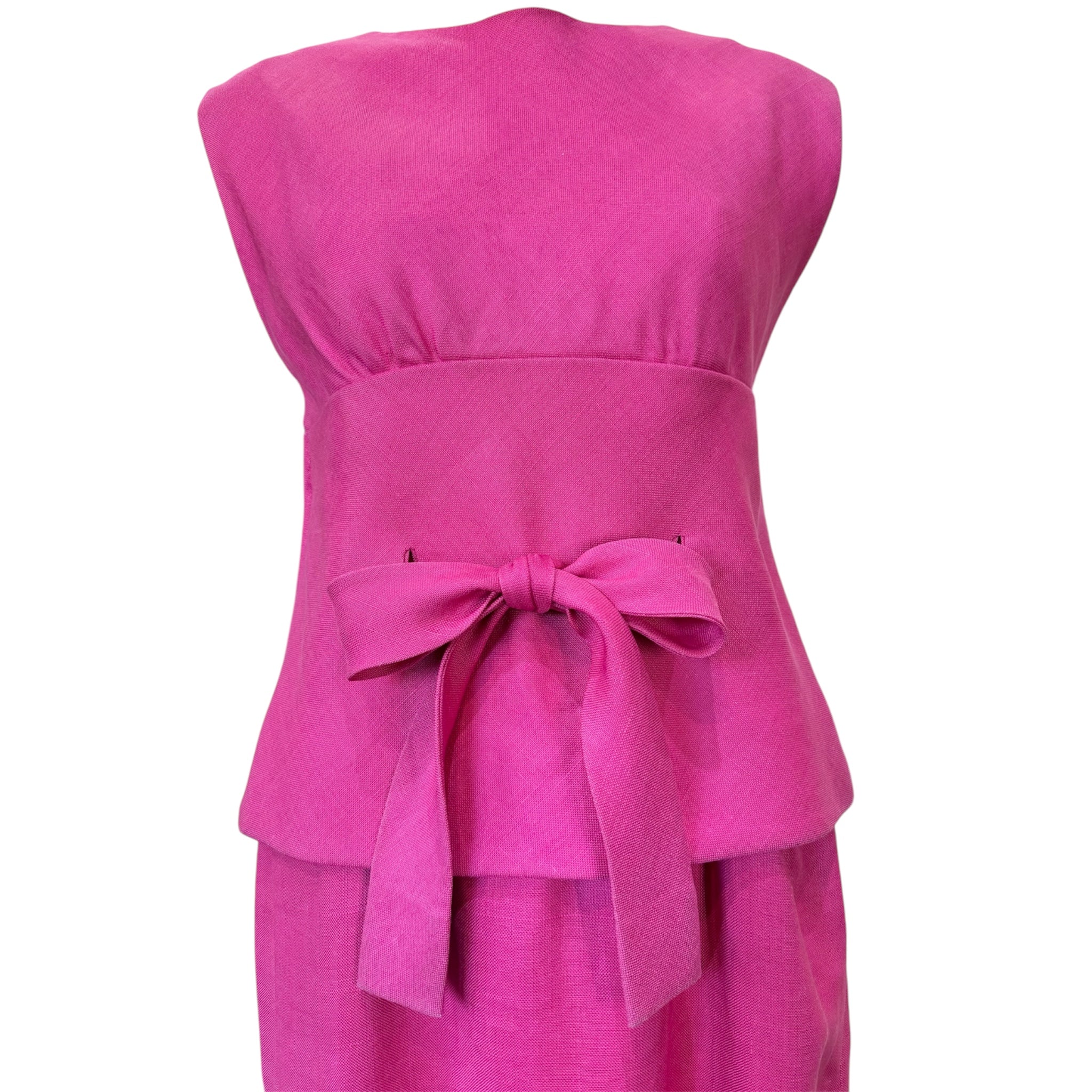 Norell 1960's Hot Pink Linen Dress with Bow Waist Norell 1960's Hot Pink Linen Dress with Bow Waist