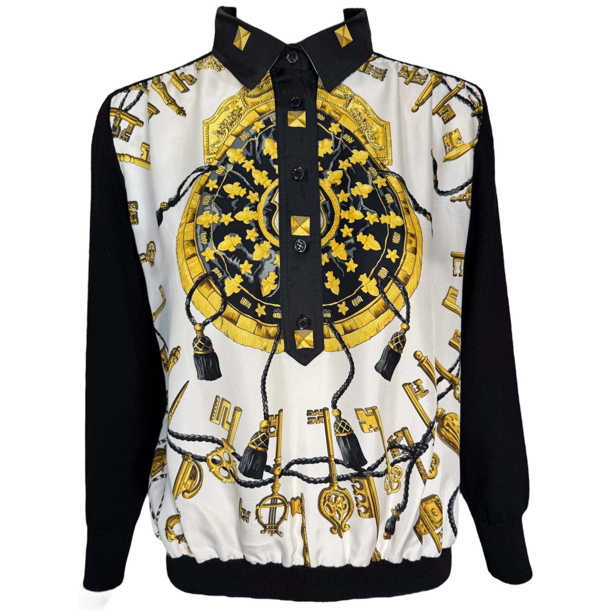 Hermes 2000's Black & Yellow Silk Scarf Wool Sweater