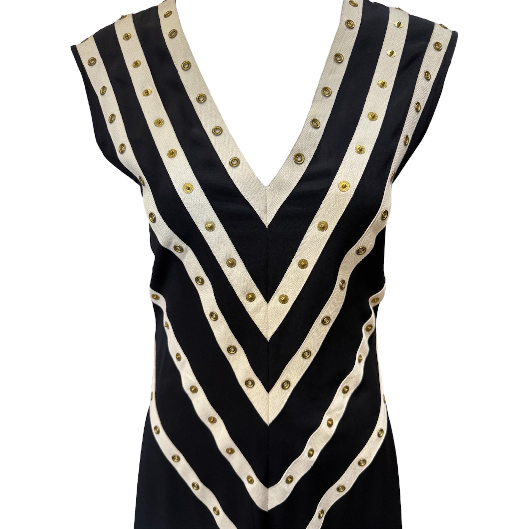 Zac Posen 2000's Black and White Transformable Silk Snap Dress, bodice