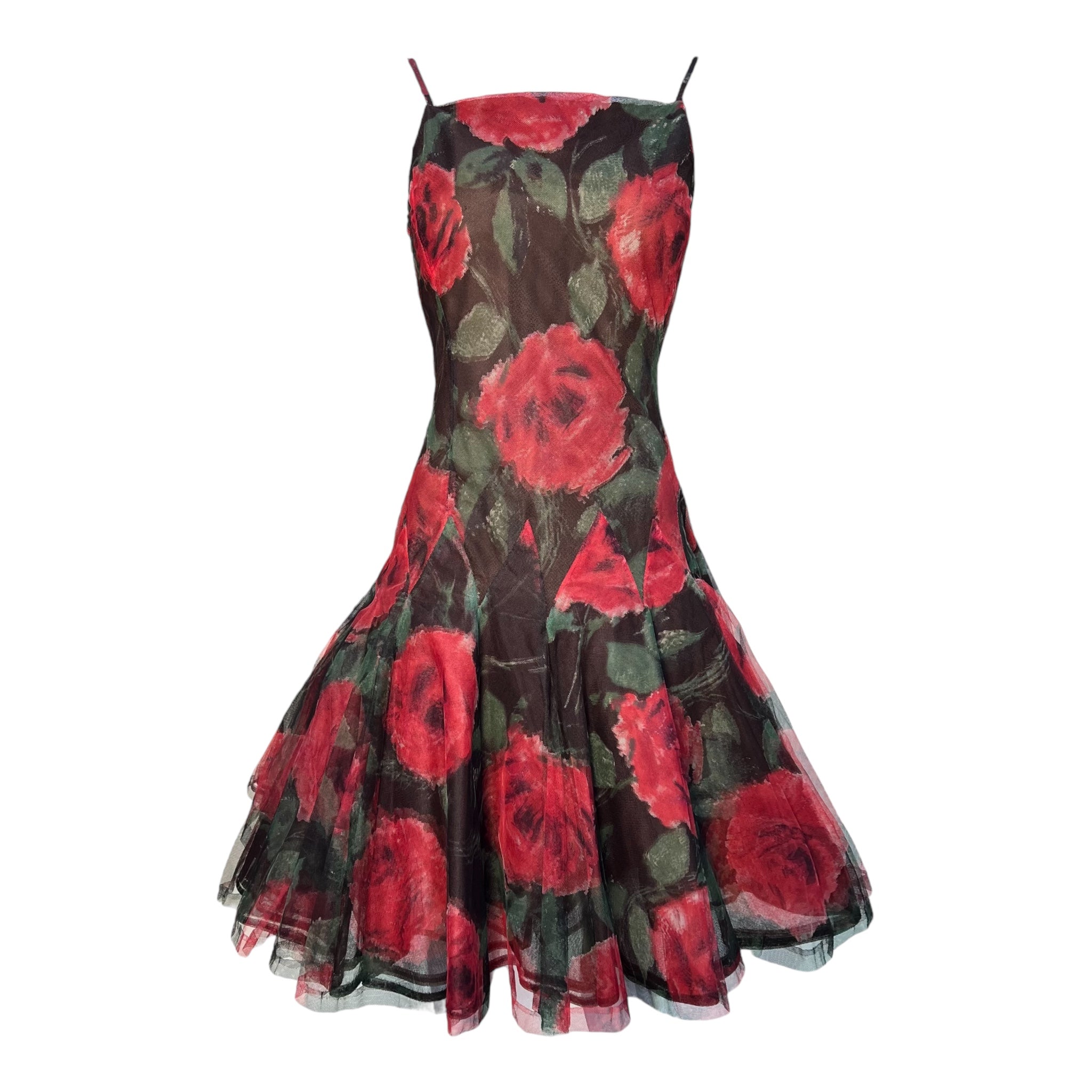 Nina Ricci Haute Couture 1956 Rose Print Tulle Fit and Flare Dress