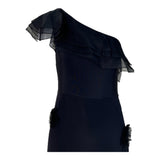 Black One Shoulder Gown with Diamond Beading and Flower Appliqué, top