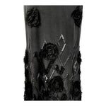 Black One Shoulder Gown with Diamond Beading and Flower Appliqué, detail