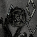 Black One Shoulder Gown with Diamond Beading and Flower Appliqué, detail 2