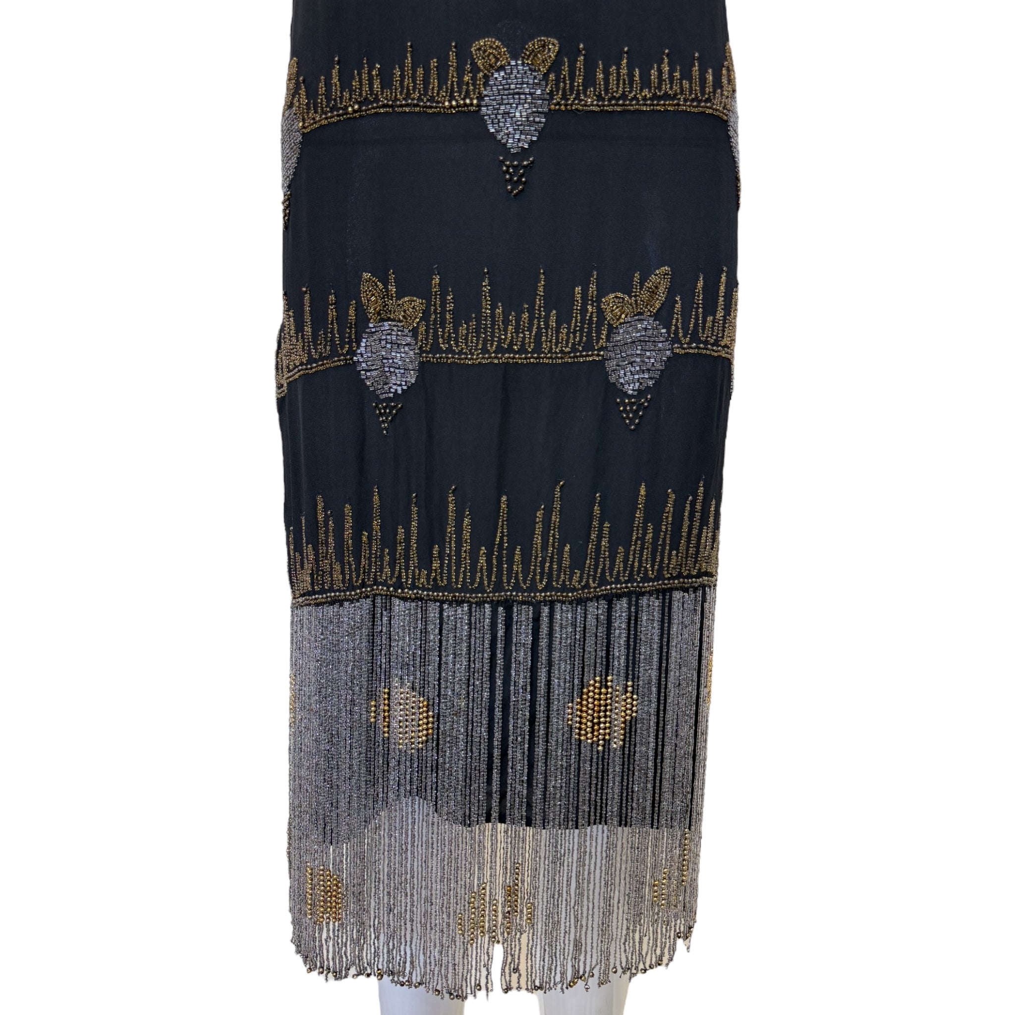 1920's Black Flapper Dress with Silver and Gold Beaded Fringe 1920's Black Flapper Dress with Silver and Gold Beaded Fringe