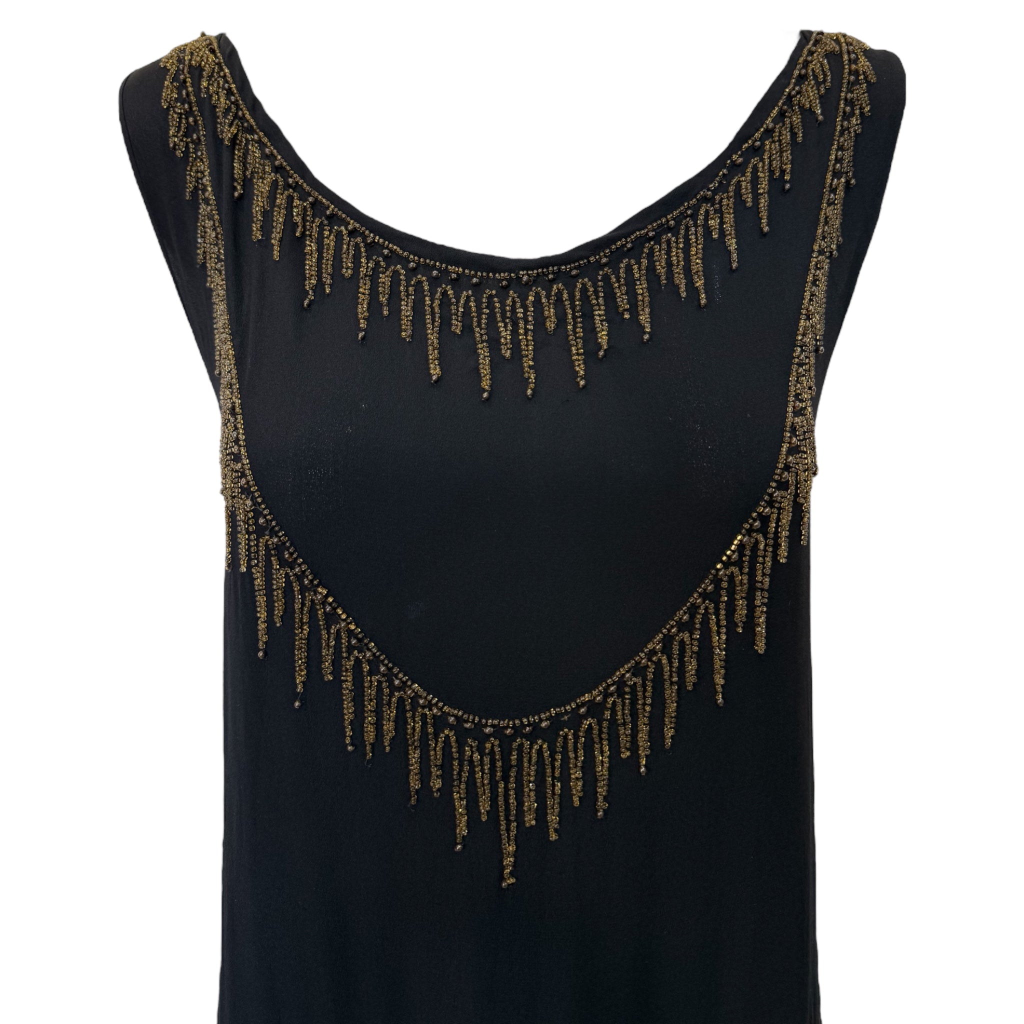 1920's Black Flapper Dress with Silver and Gold Beaded Fringe 1920's Black Flapper Dress with Silver and Gold Beaded Fringe