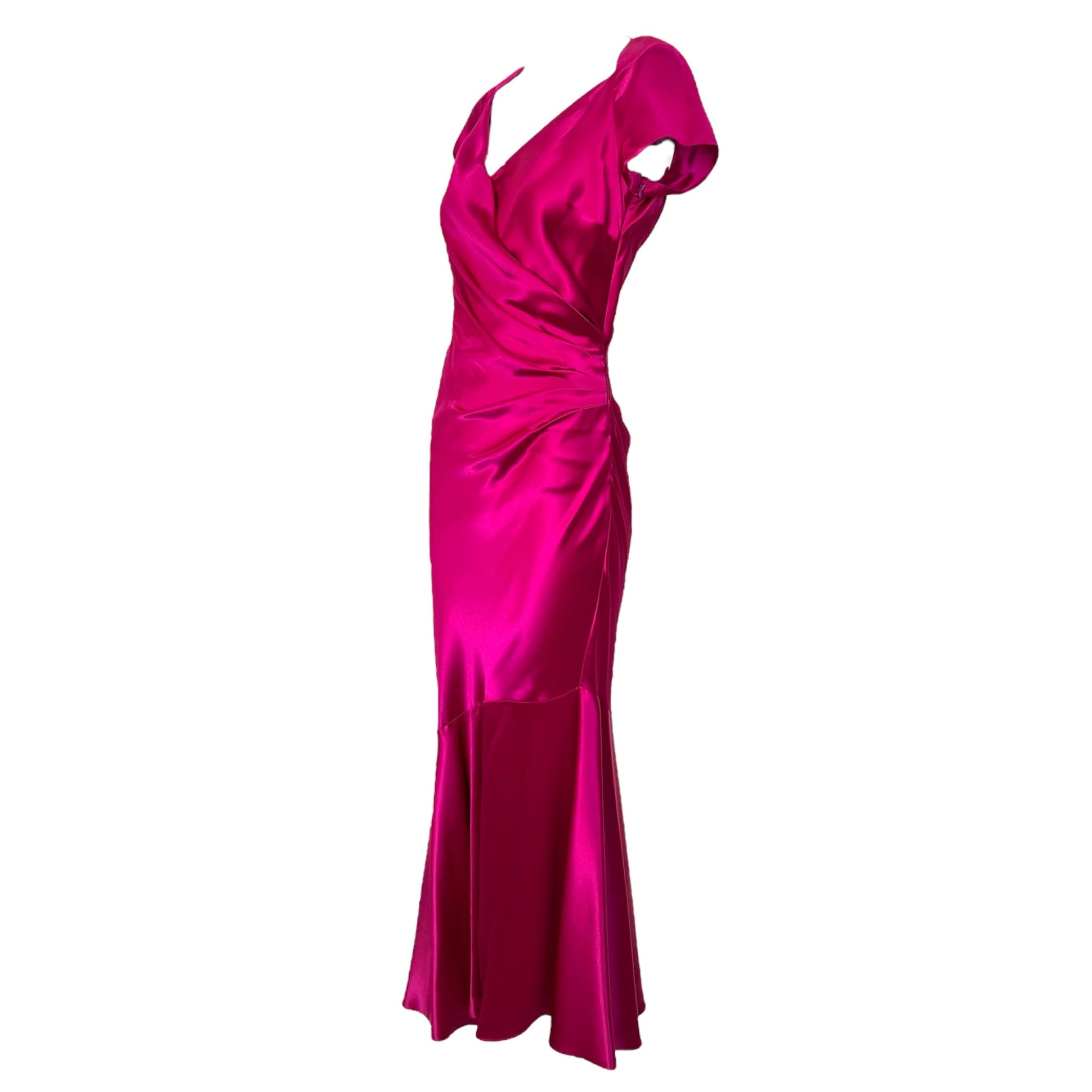 Hot Pink Satin Bias Cut Gown 2000's Does 1930's , side