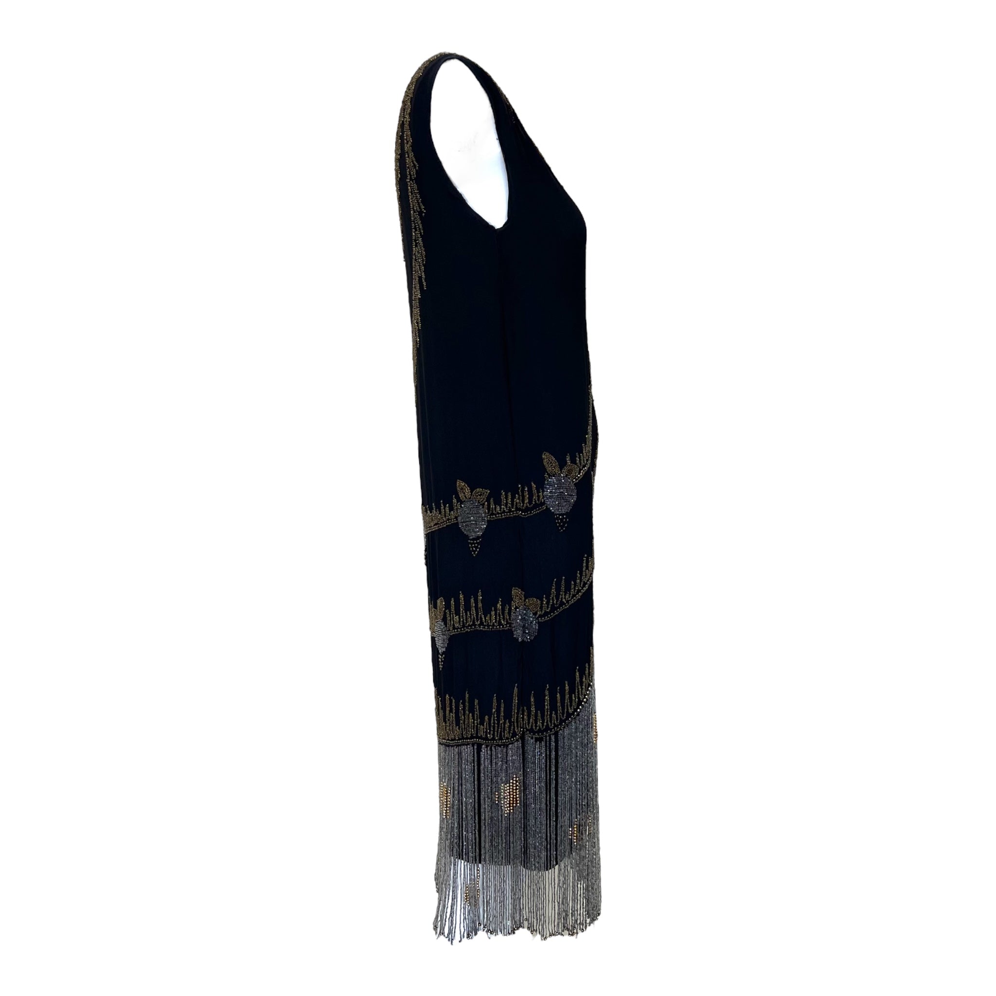 1920's Black Flapper Dress with Silver and Gold Beaded Fringe 1920's Black Flapper Dress with Silver and Gold Beaded Fringe