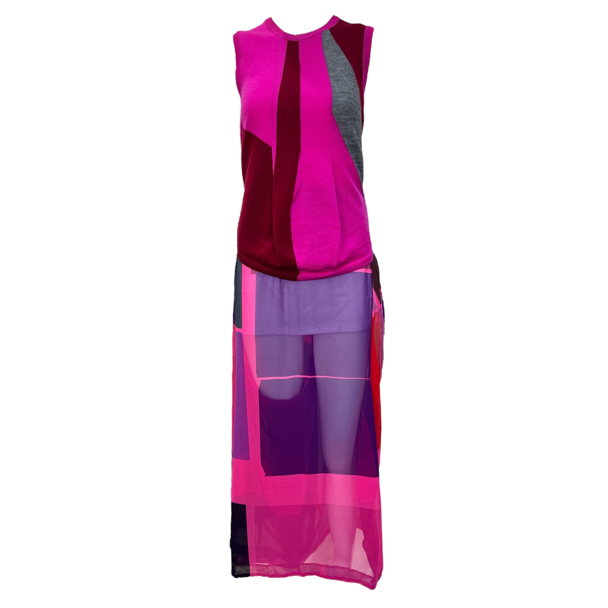 Comme des Garcon S/S 1996 Pink Geo Color Block Sweater and Harem Pants Ensemble