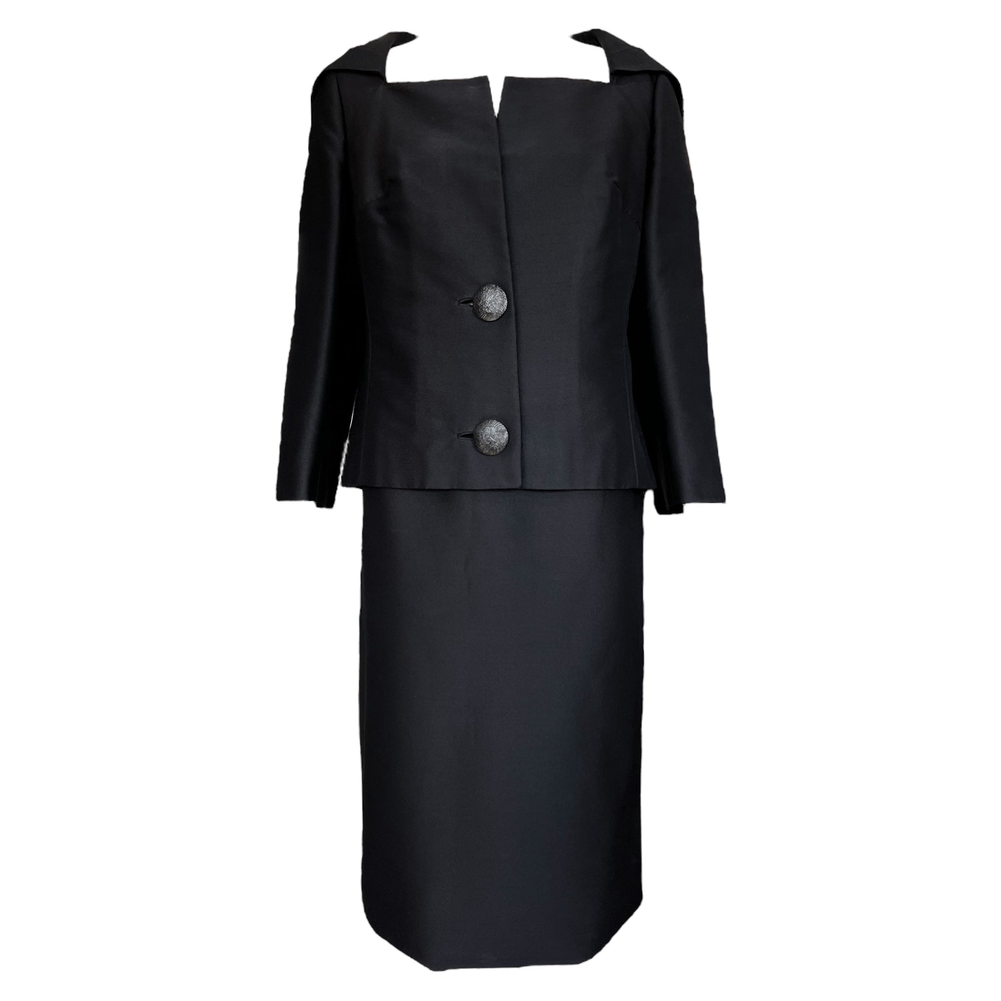 Christian Dior-New York 1966 Black Silk Twill Skirt Suit
