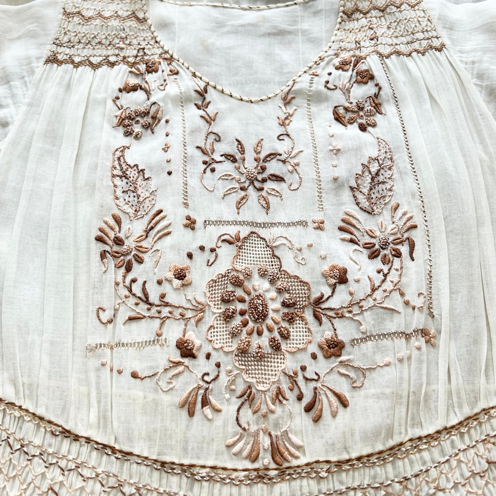 1920's Hungarian Hand Embroidered and Smocked Cotton Dress 1920's Hungarian Hand Embroidered and Smocked Cotton Dress
