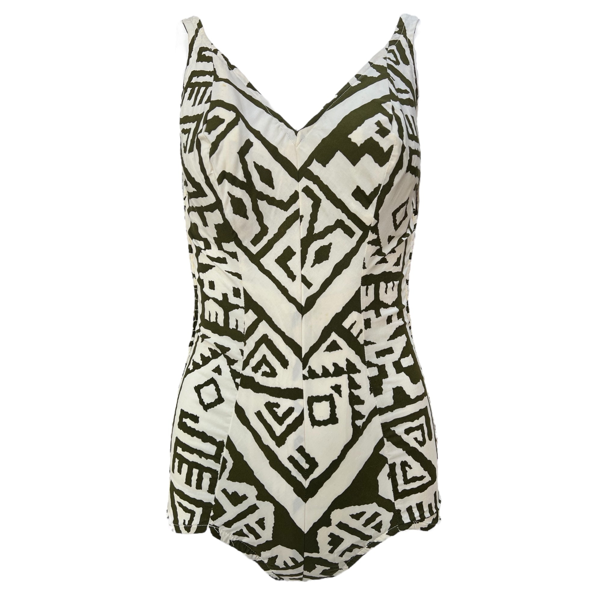 California Creation 1950's Polynesian Print Cotton One Piece Swimsuit, NWT