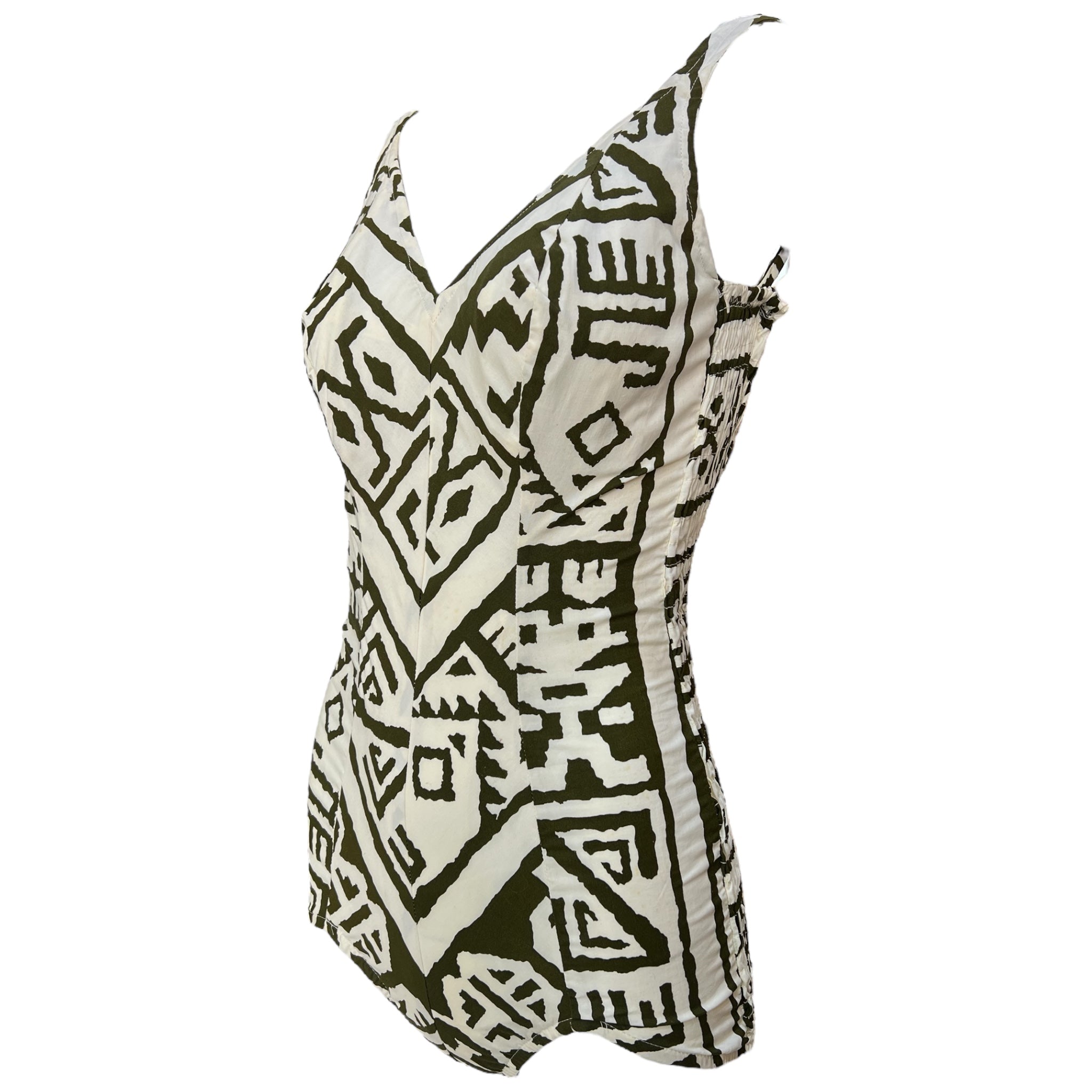 California Creation 1950's Polynesian Print Cotton One Piece Swimsuit, NWT, side