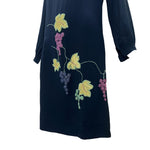 1920's Midnight Blue Silk Crepe Dress with Hand Embroidered Grape Vine, skirt 2