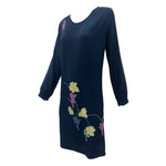 1920's Midnight Blue Silk Crepe Dress with Hand Embroidered Grape Vine, side