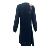 1920's Midnight Blue Silk Crepe Dress with Hand Embroidered Grape Vine, back