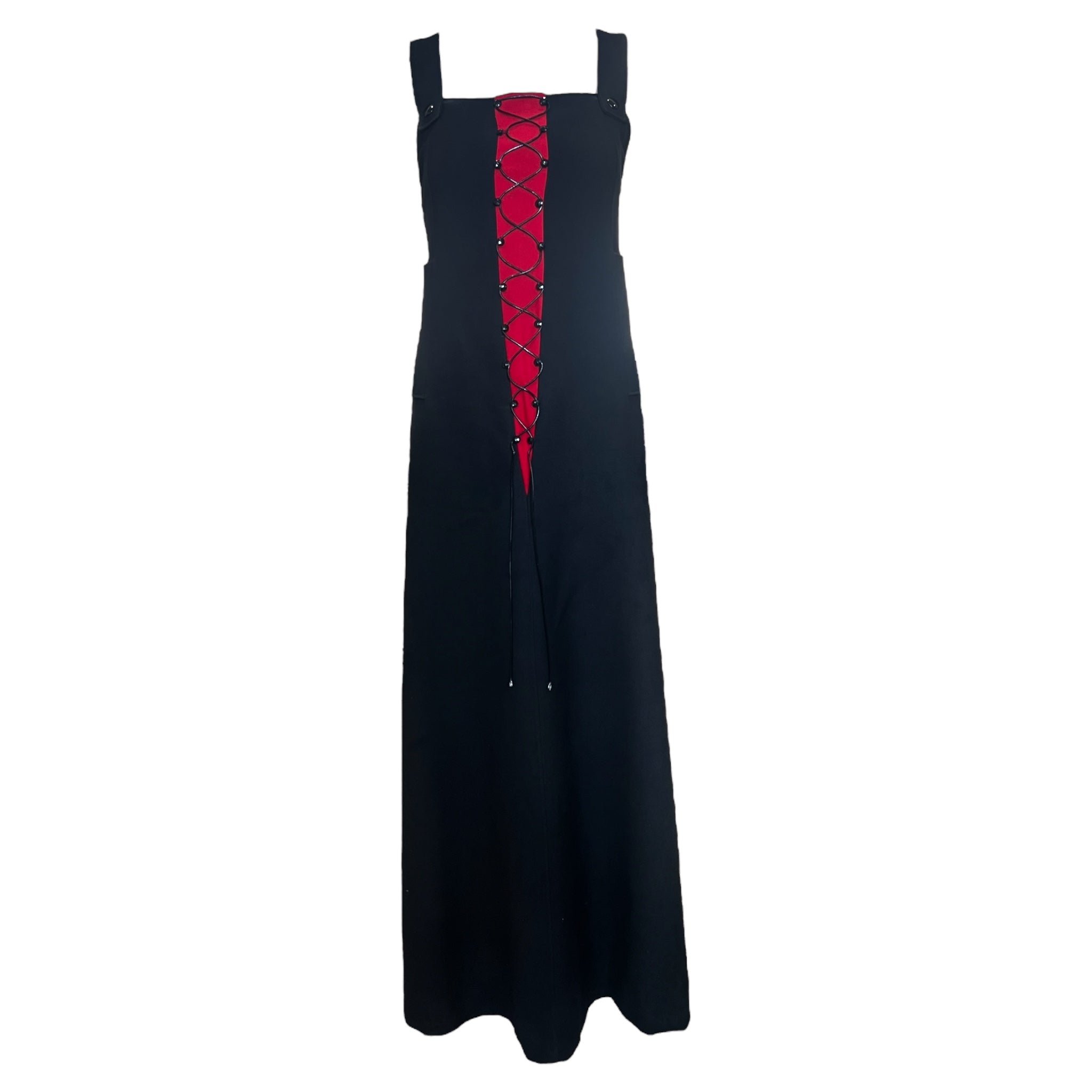 Courrèges 1970's Black and Red Wool Lace Up Vampire Gown