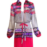 Frank Usher 1970's Floral and Striped Printed Two Piece Dress Ensemble, top