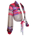 Frank Usher 1970's Floral and Striped Printed Two Piece Dress Ensemble, jacket side