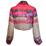 Frank Usher 1970's Floral and Striped Printed Two Piece Dress Ensemble, jacket back