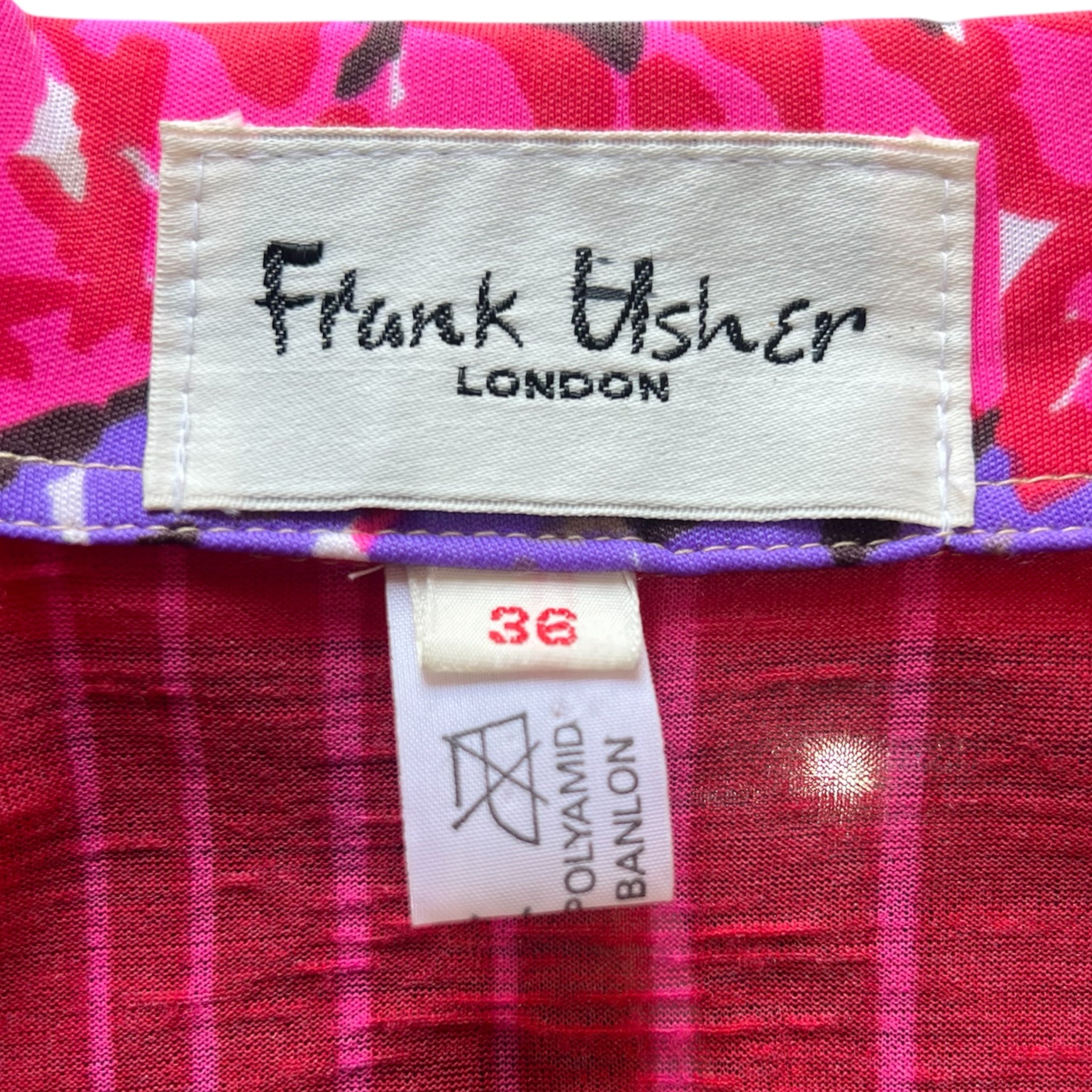 Frank Usher 1970's Floral and Striped Printed Two Piece Dress Ensemble, label