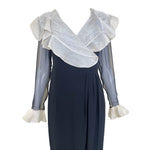 Valentino Boutique S/S 1991 Black Wrap Gown with Ivory Ruffle Collar, top