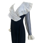 Valentino Boutique S/S 1991 Black Wrap Gown with Ivory Ruffle Collar, side top