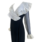 Valentino Boutique S/S 1991 Black Wrap Gown with Ivory Ruffle Collar, side top