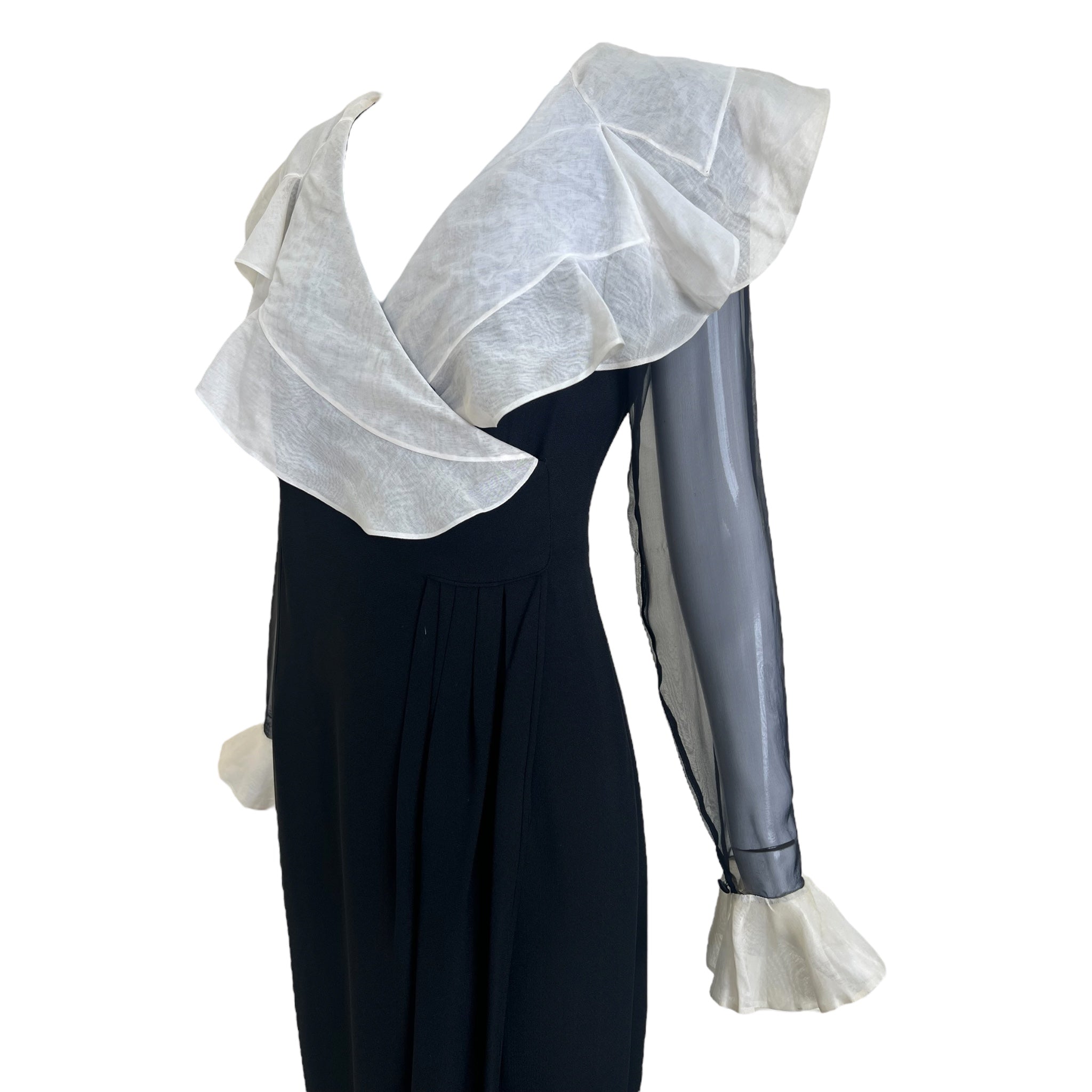 Valentino Boutique S/S 1991 Black Wrap Gown with Ivory Ruffle Collar, side top