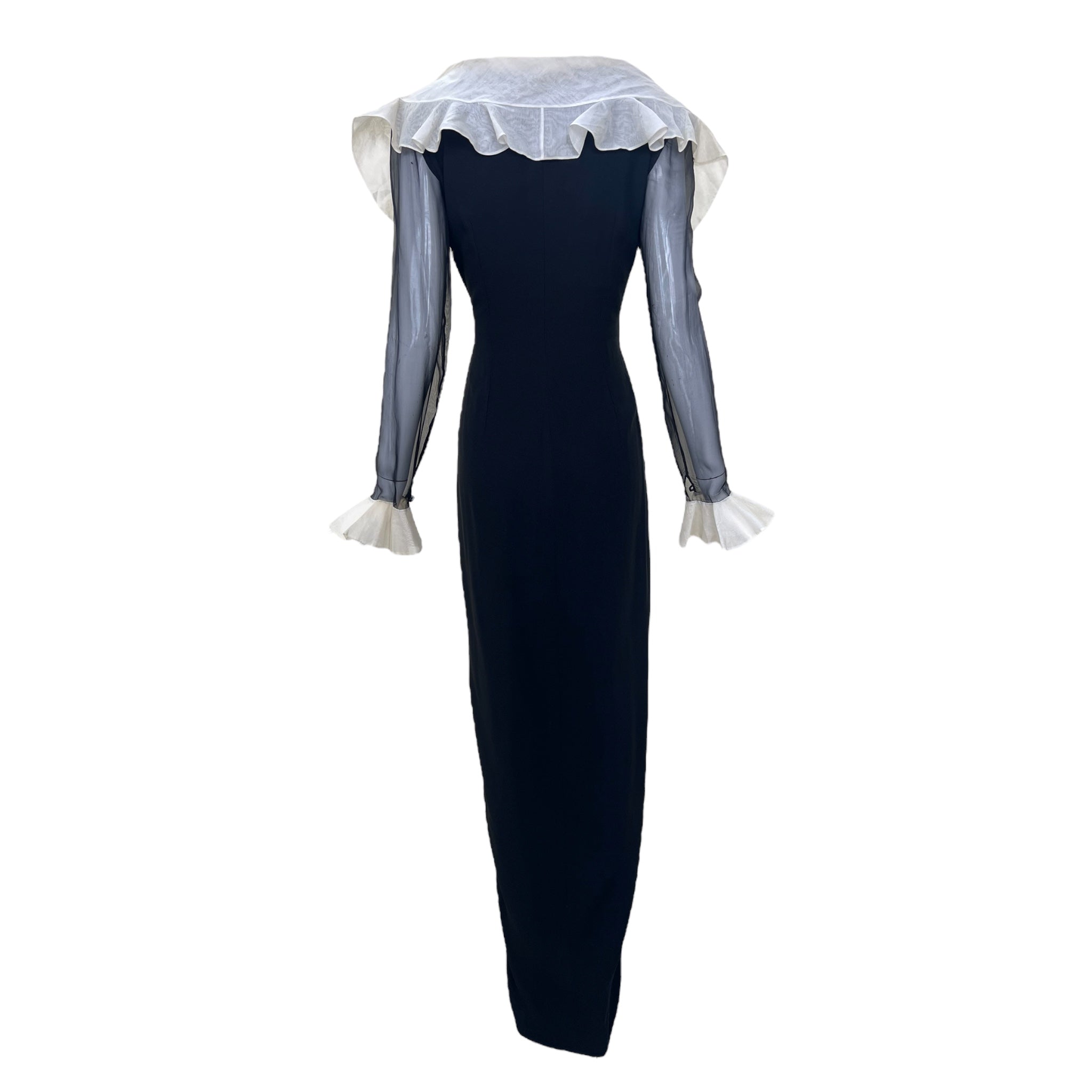 Valentino Boutique S/S 1991 Black Wrap Gown with Ivory Ruffle Collar, back