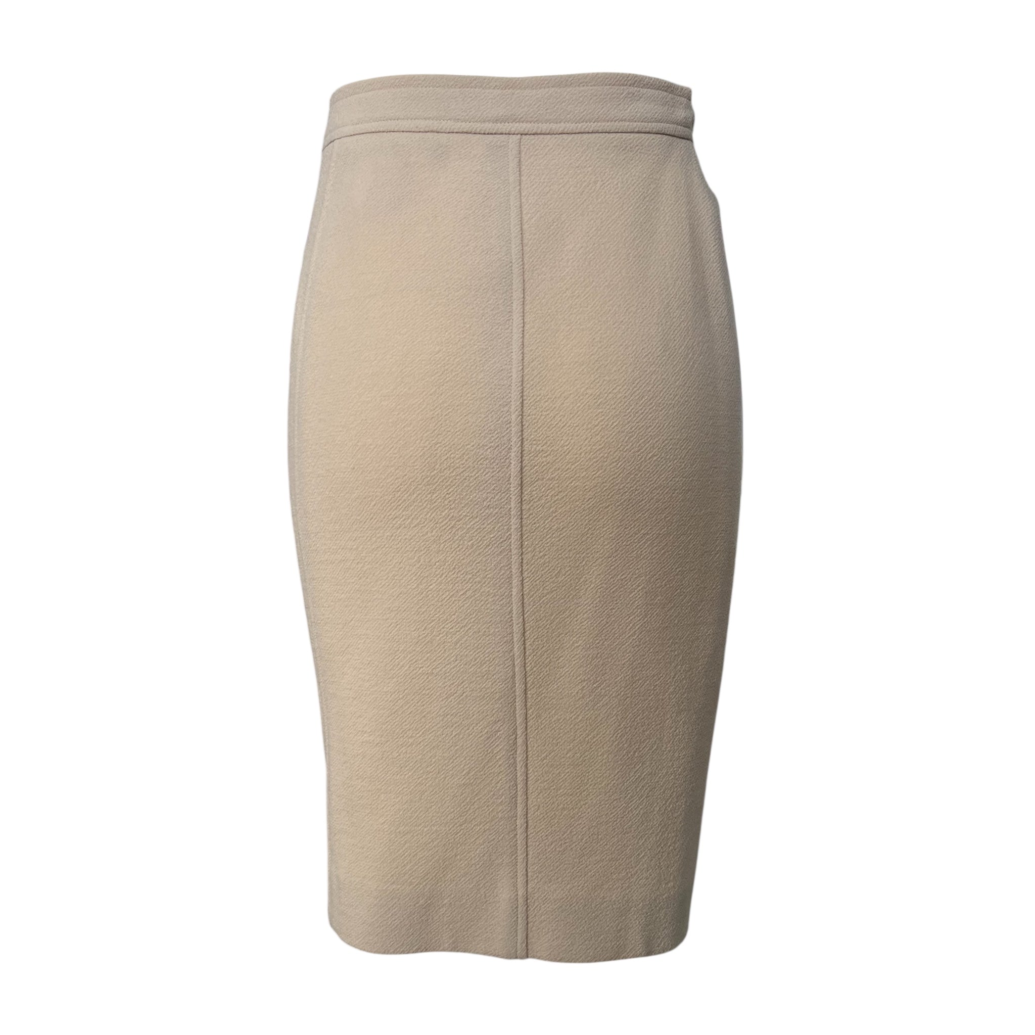 Jean Muir Beige Crepe Wool Swing Jacket and Skirt Suit, New/Old, skirt back