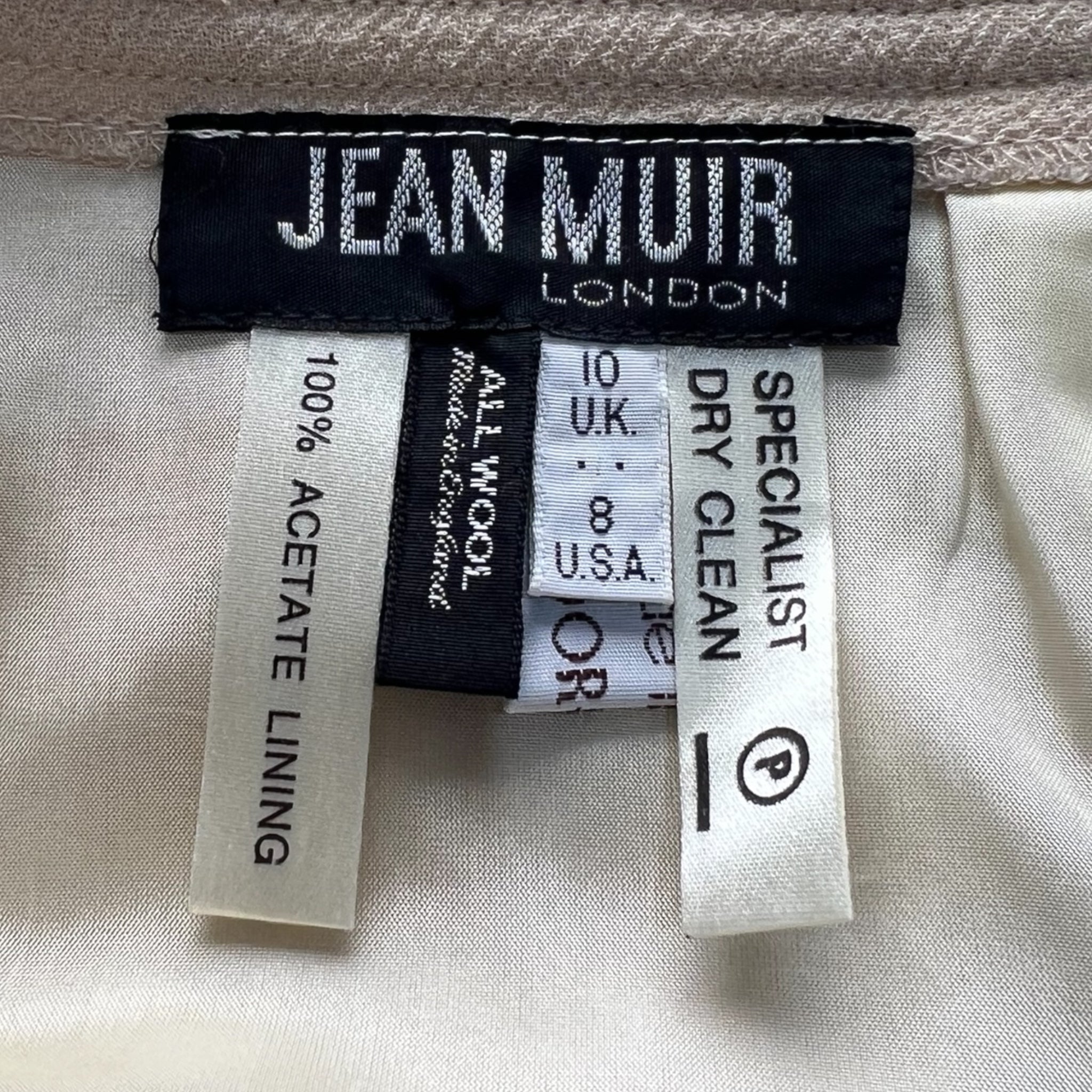 Jean Muir Beige Crepe Wool Swing Jacket and Skirt Suit, New/Old, label 2