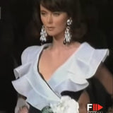 Valentino S/S 1991 Black Wrap Evening Gown with Ivory Ruffle Collar